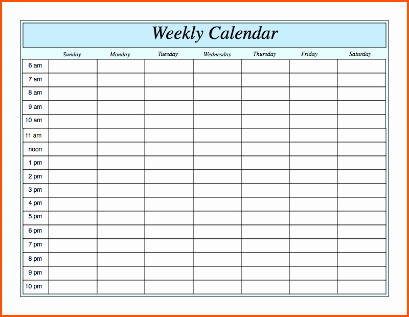 Weekly Calendar with Hours
