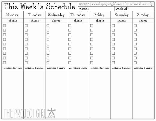Weekly Chore Chart Free Chore Template