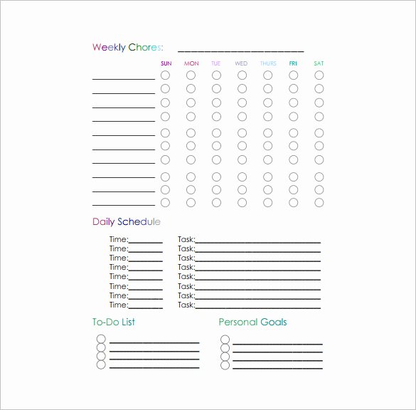Weekly Chore Chart Template 24 Free Word Excel Pdf