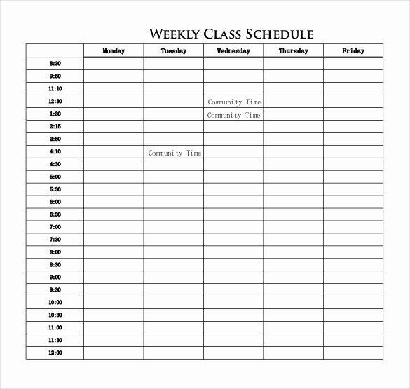 Weekly Class Schedule Template Invitation Template