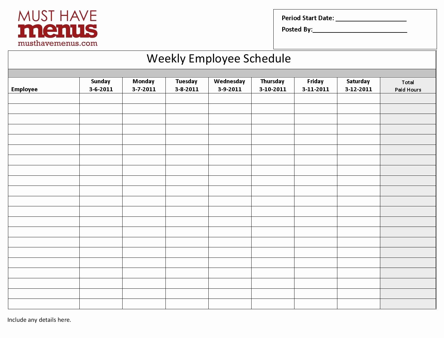 Weekly Employee Schedule Template