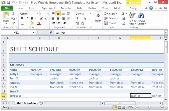 Weekly Employee Shift Schedule Template Excel