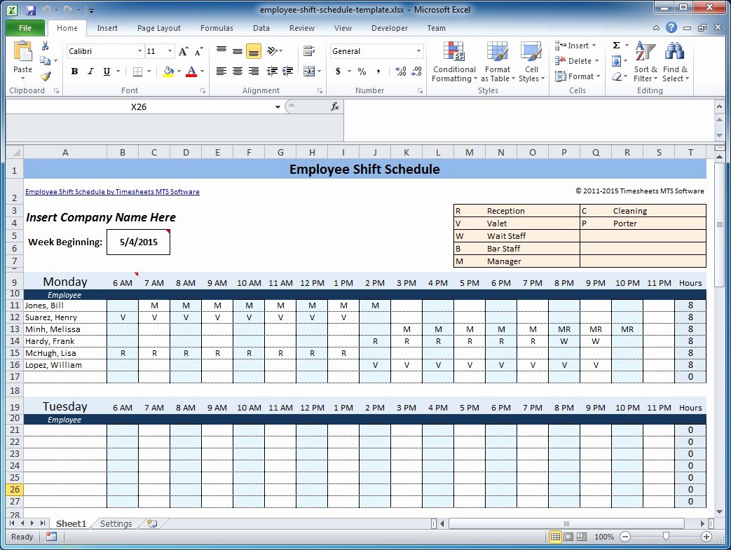 weekly employee shift schedule template excel 1189