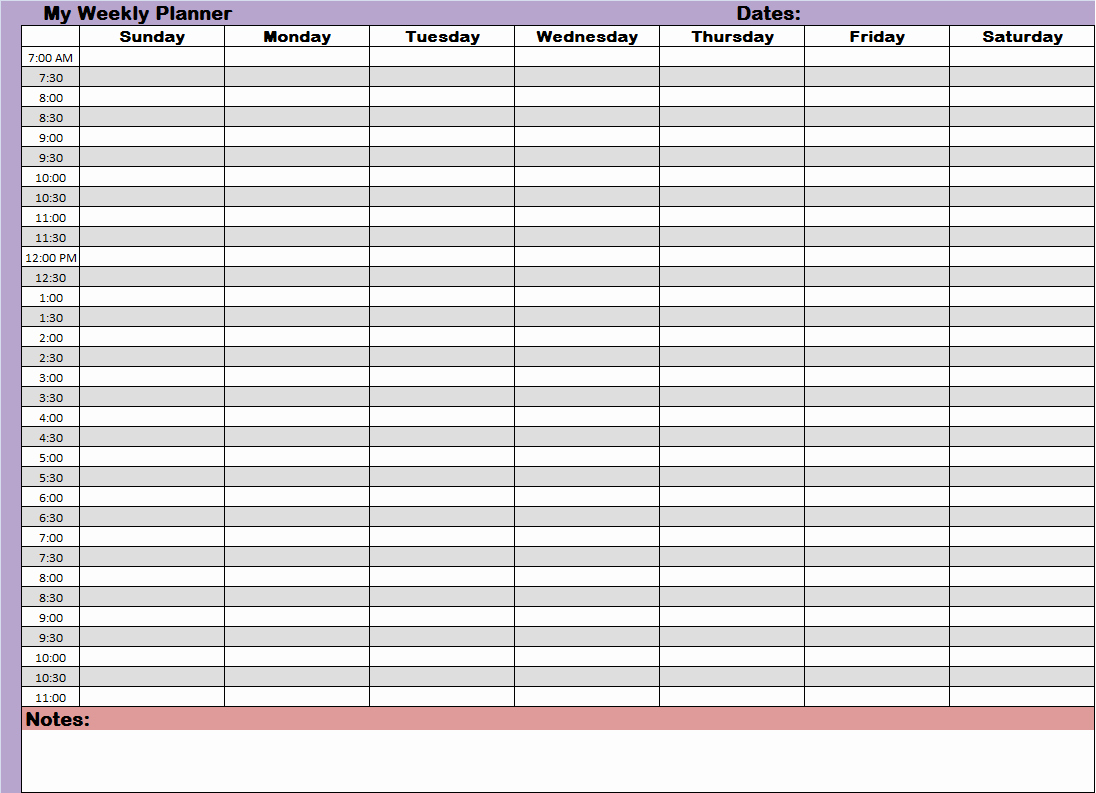 Weekly Hourly Time Management Sheet