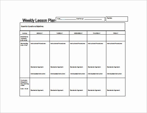 sample weekly lesson plan