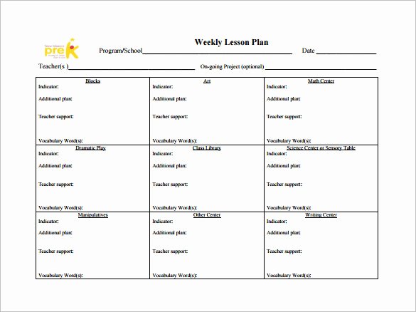 Weekly Lesson Plan Template 9 Free Sample Example