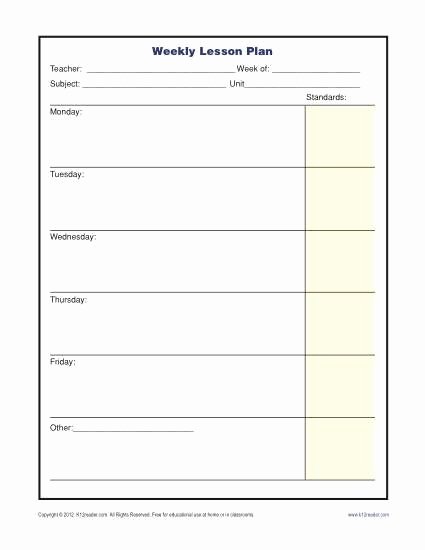 weekly lesson plan template with standards elementary of free lesson plan template