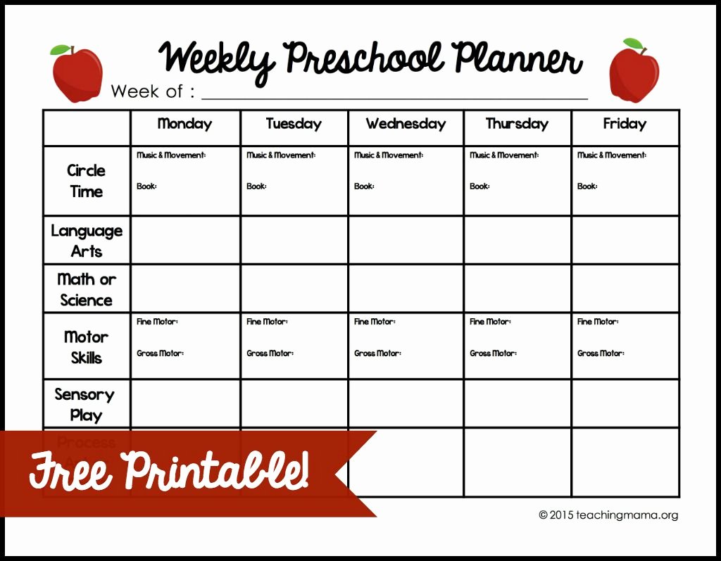 Weekly Preschool Lesson Plan Template