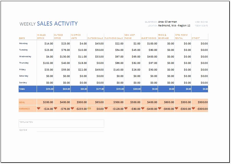 Weekly Sales Activity Report Template for Excel