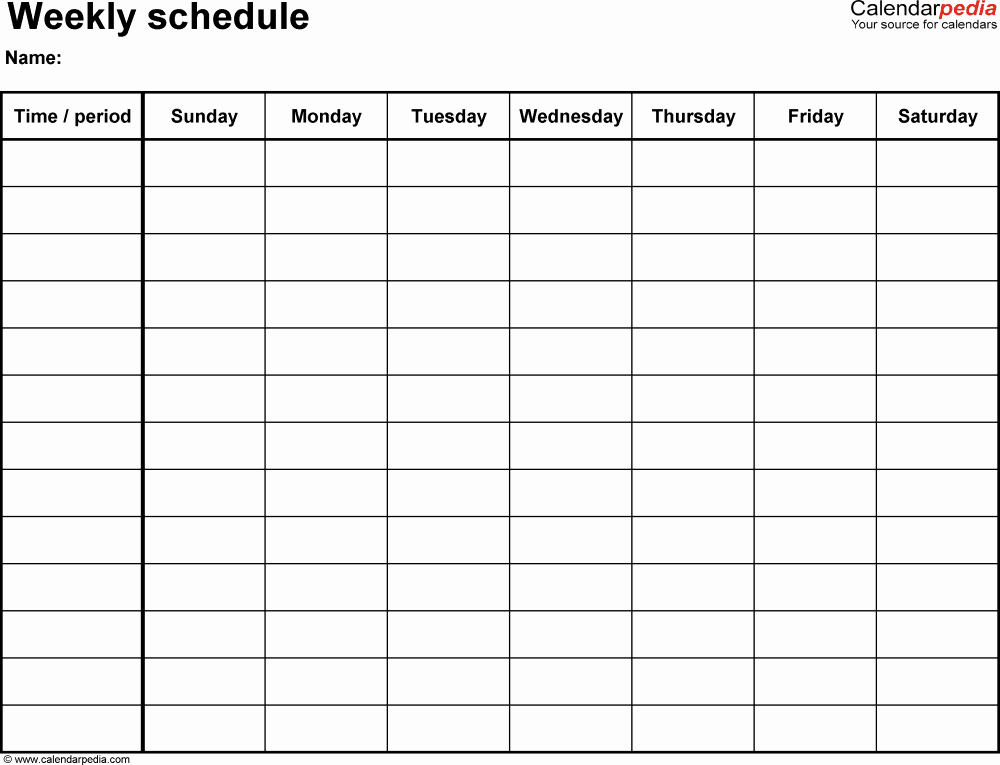 Weekly Schedule Template for Word Version 14 Landscape 1