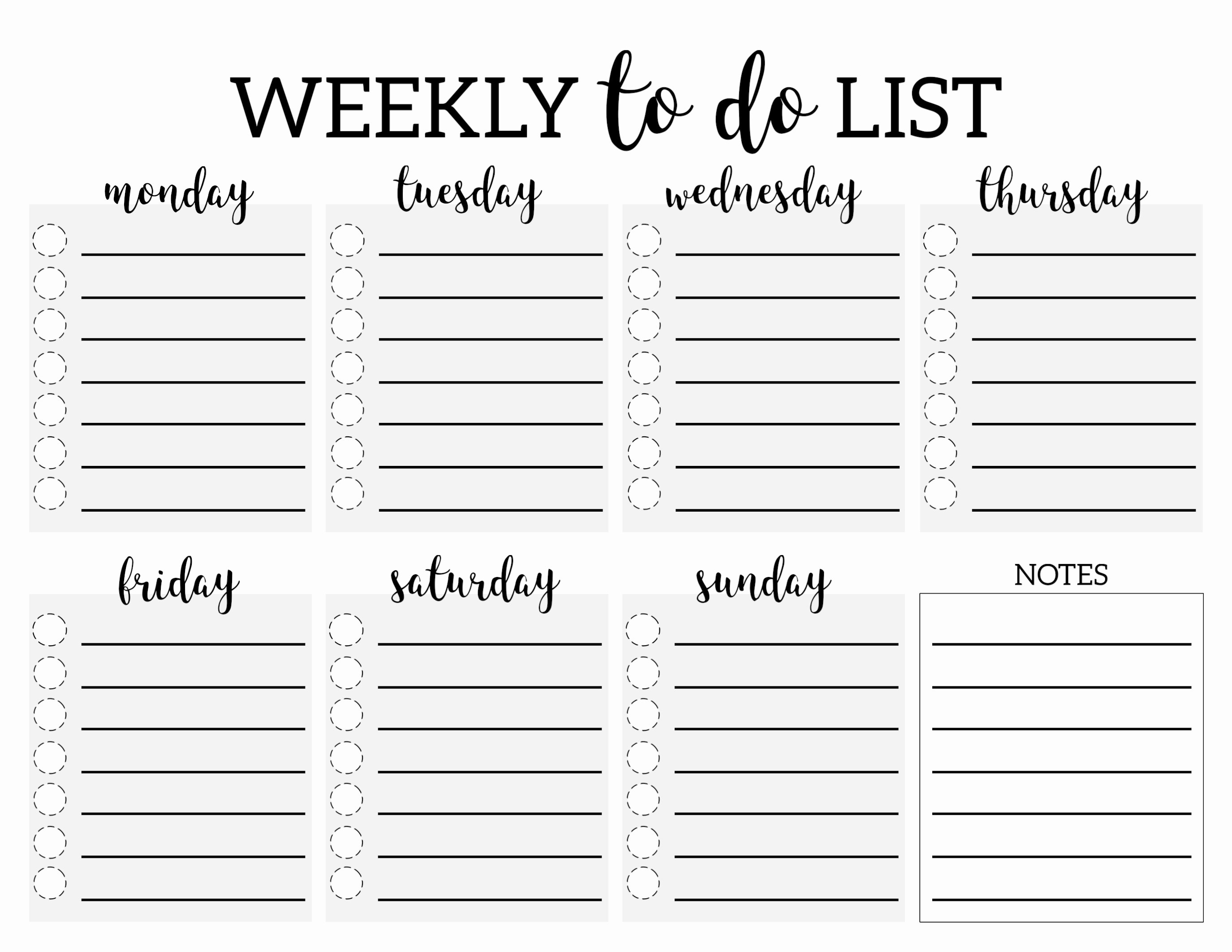 Weekly to Do List Printable Checklist Template Paper