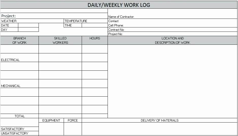 Weekly Work Log Template Excel Construction Daily Report