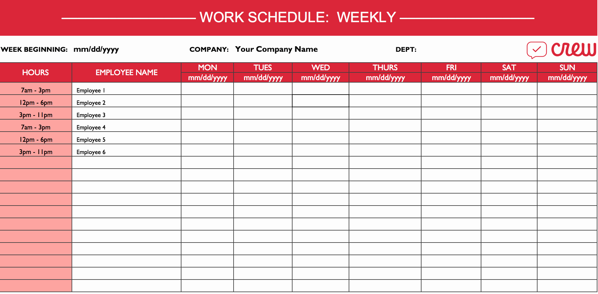 Weekly Work Schedule Template I Crew
