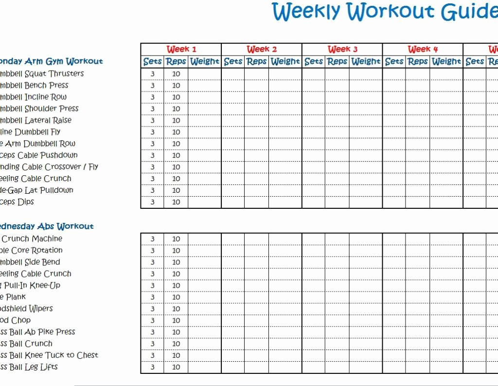 Weekly Workout Program Schedule Template Doc and Excel V
