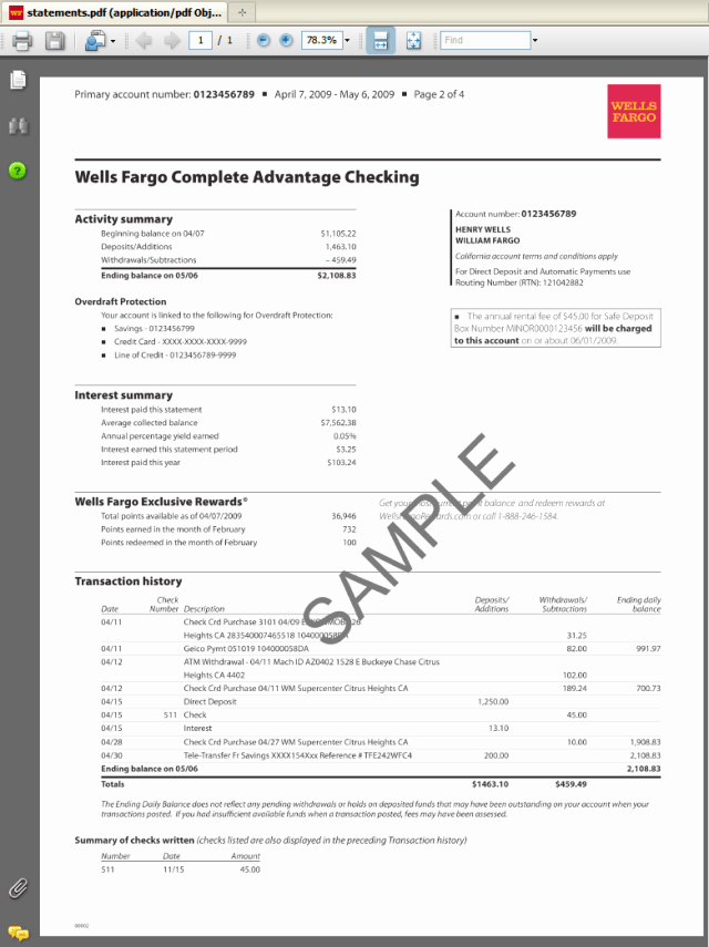 Wells Fargo Check Template