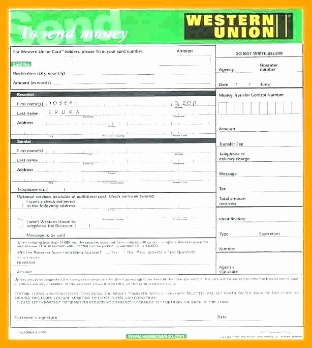 Western Union Transfer Receipt Western Union form to Send