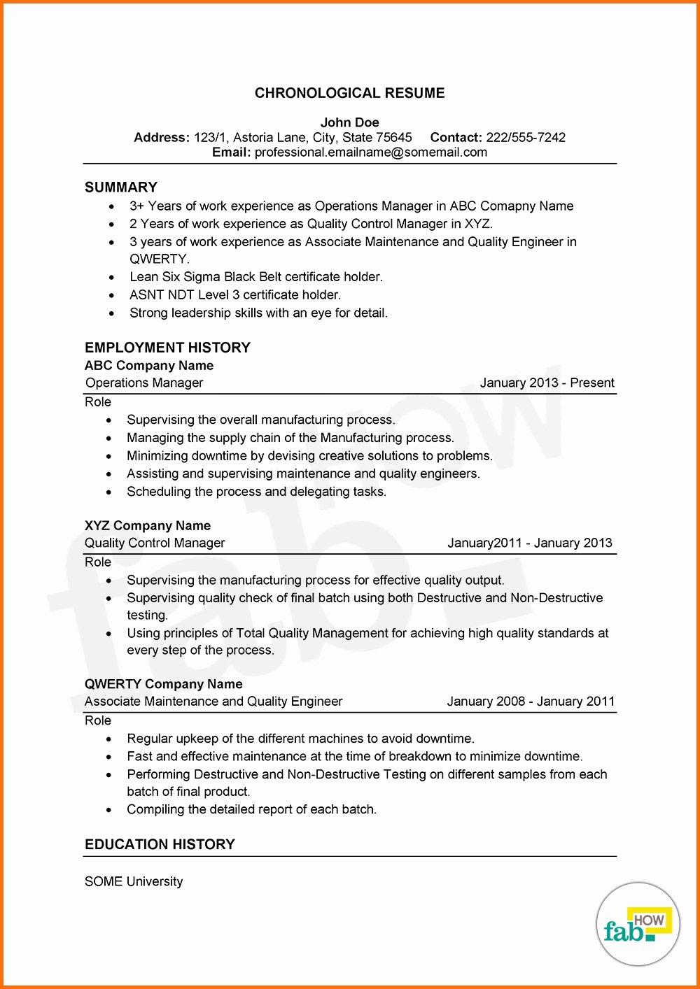 What is Reverse Chronological order Resume