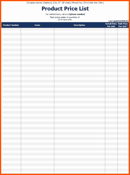 Wholesale Pricing Sheet Template to Pin On
