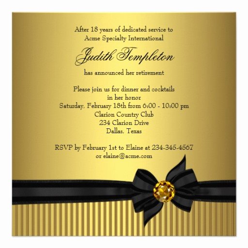 Womens Retirement Party Invitation Elegant Black and Gold