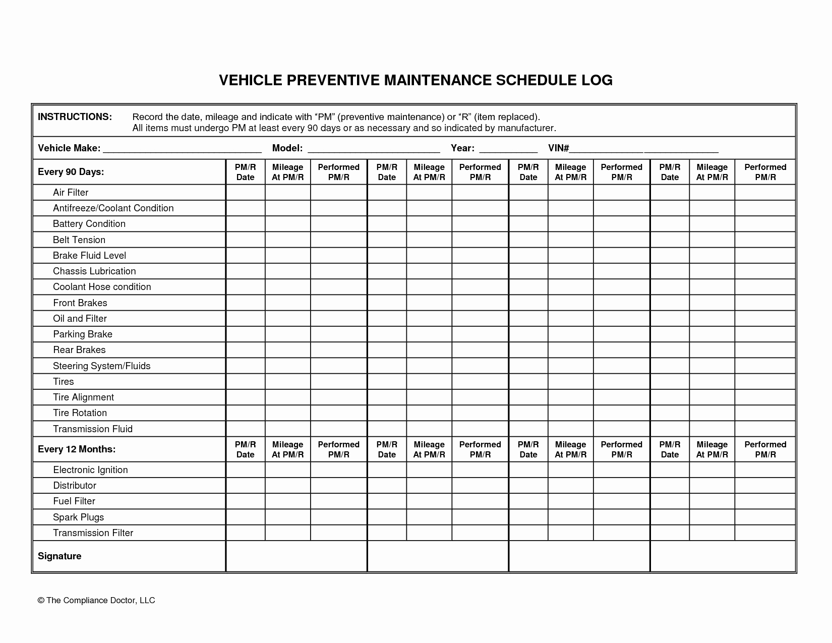 Wonderful Vehicle Preventive Maintenance Schedule Log