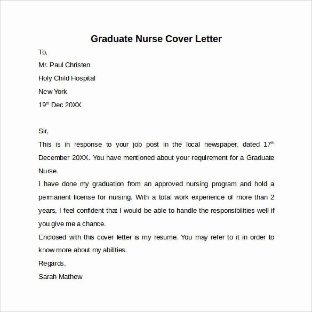 Wonderfull Graduate Nurse Cover Letter – Letter format Writing