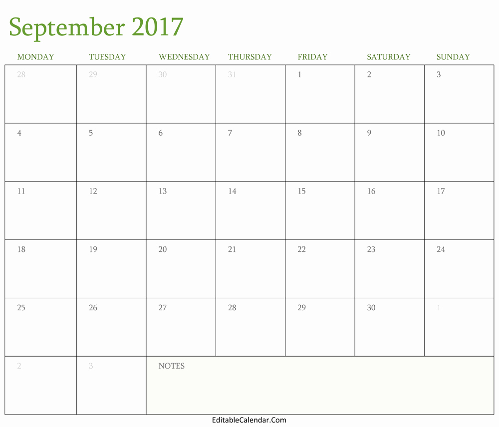 Word Calendar Template 2017