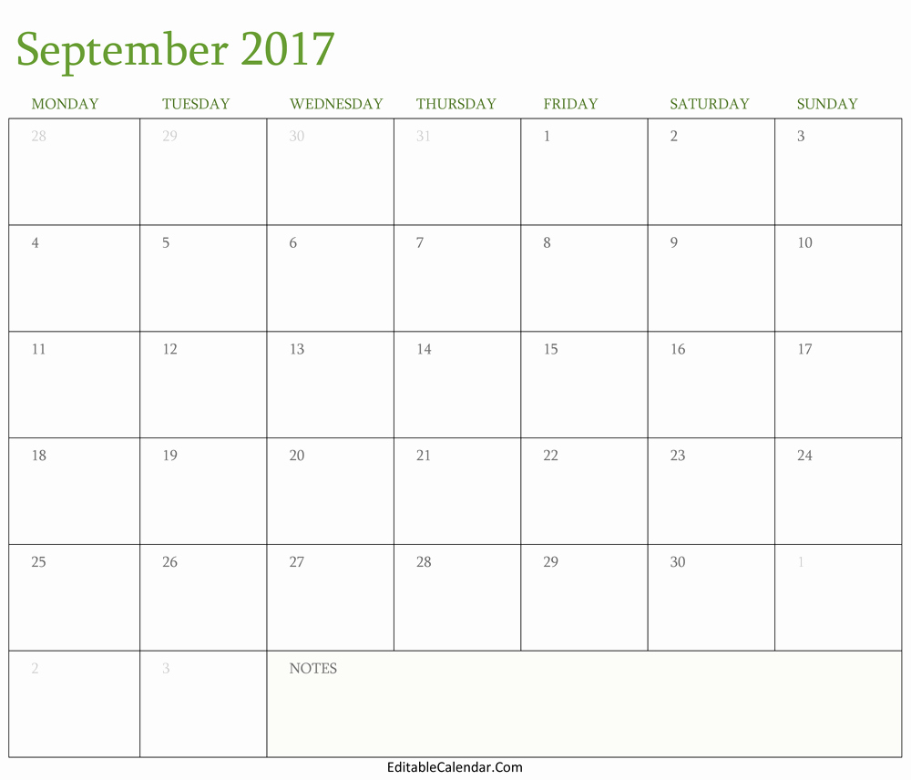 word calendar template 2017