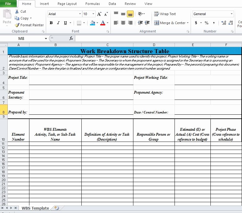 Work Breakdown Structure Excel Template Wbs Excel Tmp