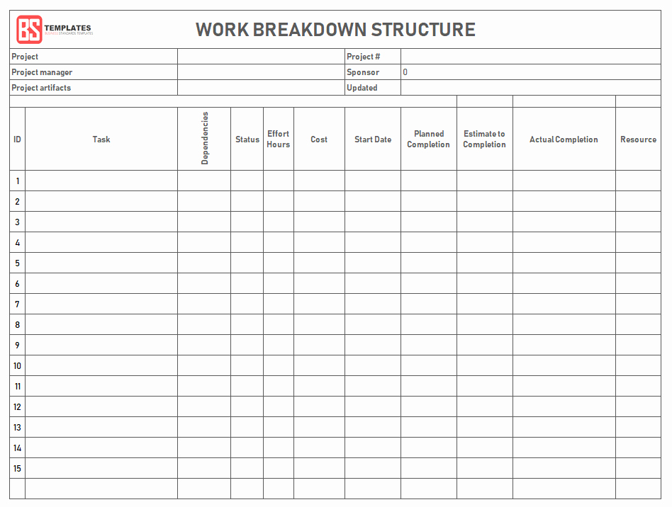 Work Breakdown Structure Wbs Template