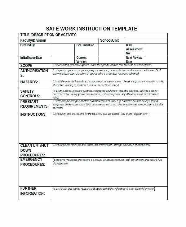 Work Instructions Examples Lean Standard Template Excel
