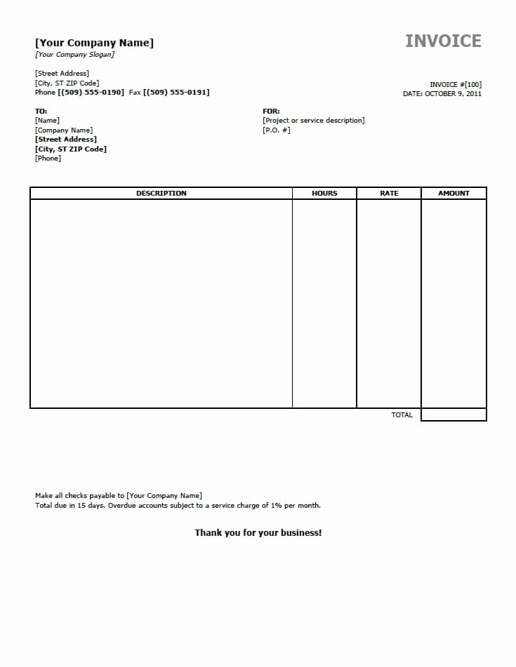 Work Invoice Template Free