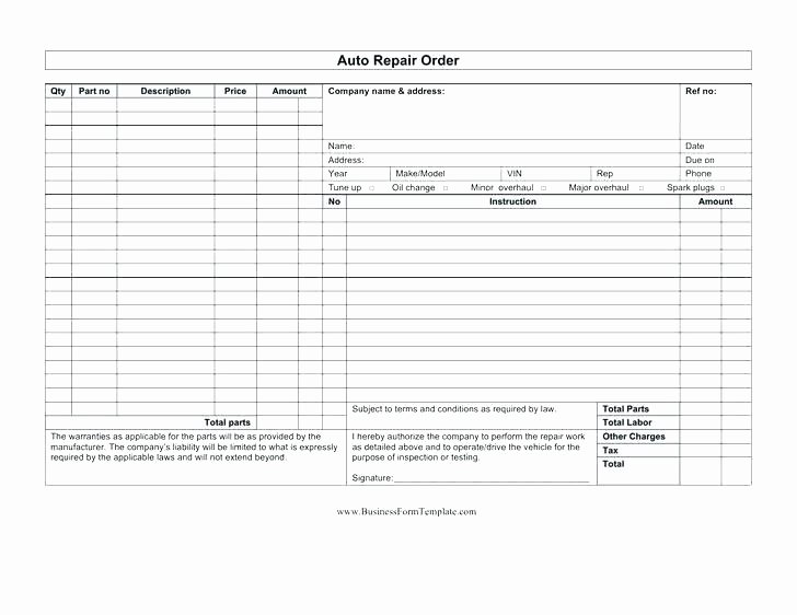 Work order Template Excel Auto Repair order Template Excel