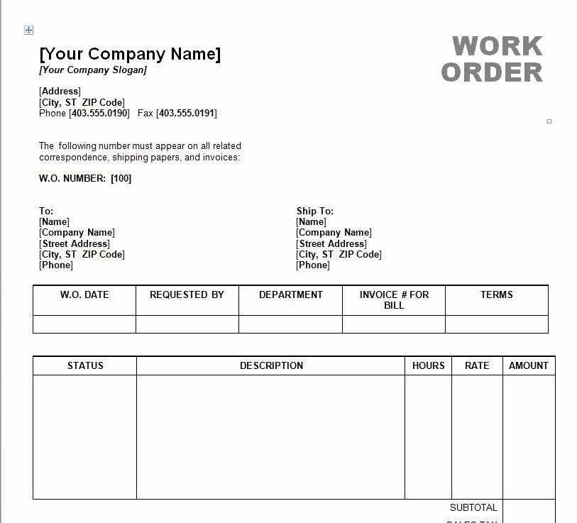 work order template word