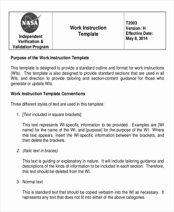 Working Instruction Template 6 Free Word Pdf Document