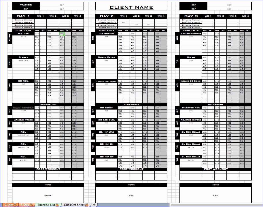 Workout Log Template Excel