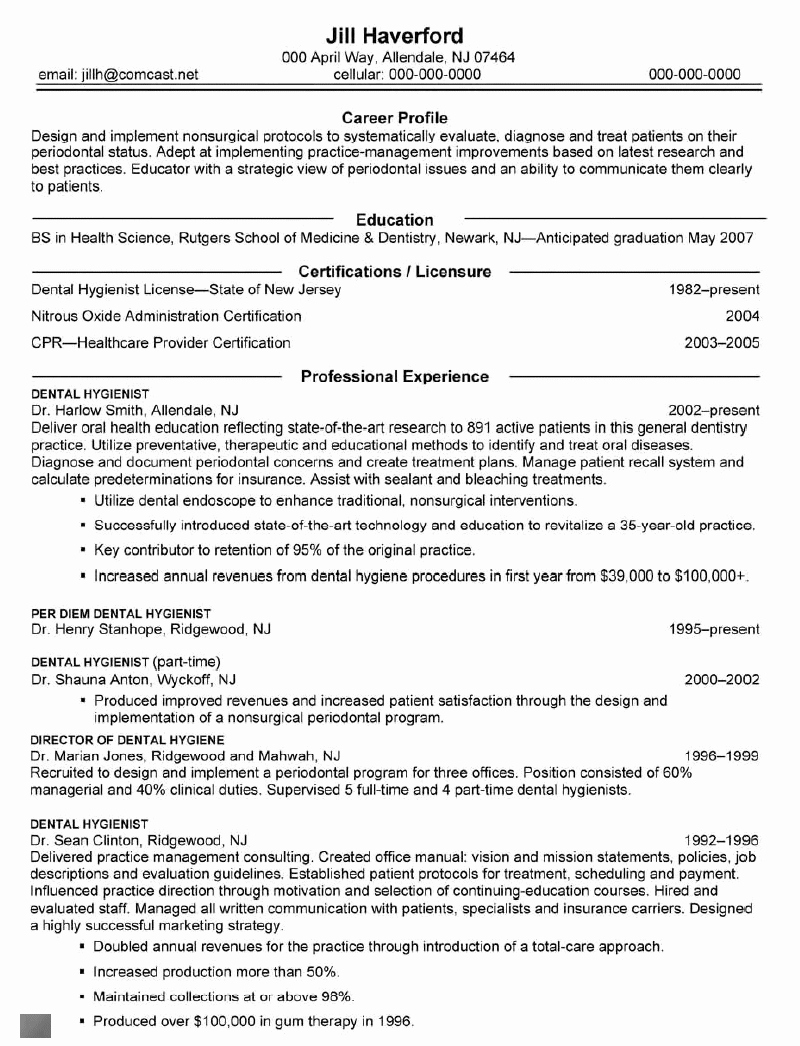 dental hygiene resume examples 2017