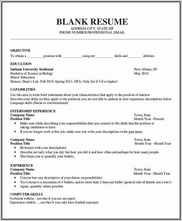 Write Free Resume Blank form Resume Resume Examples