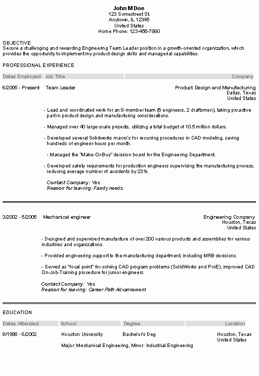 Writing An Engineer Resume Example Layout