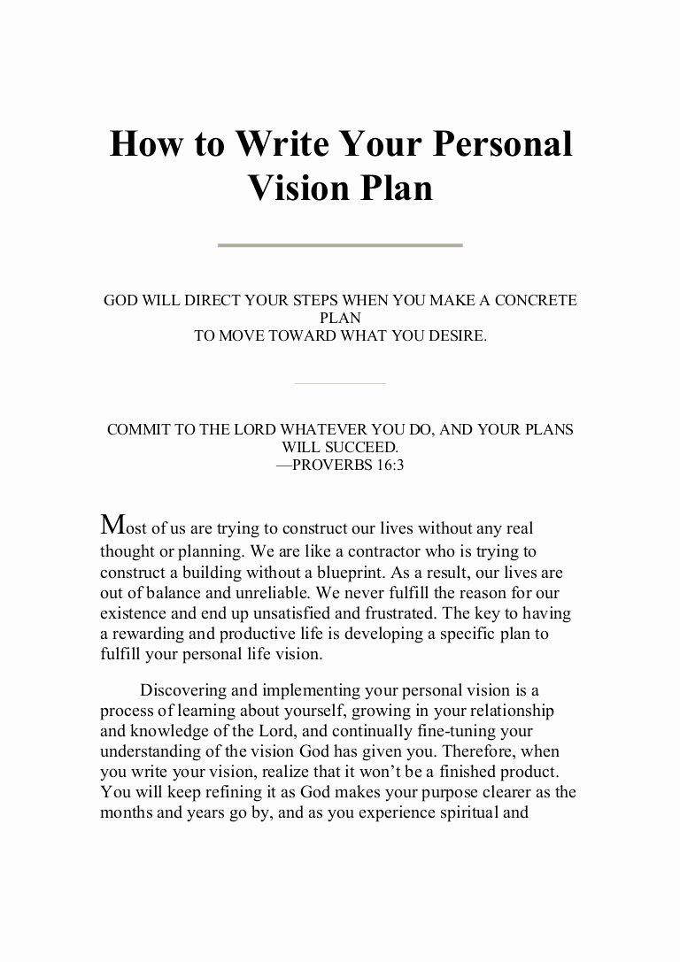 Writing Your Personal Vision Plan