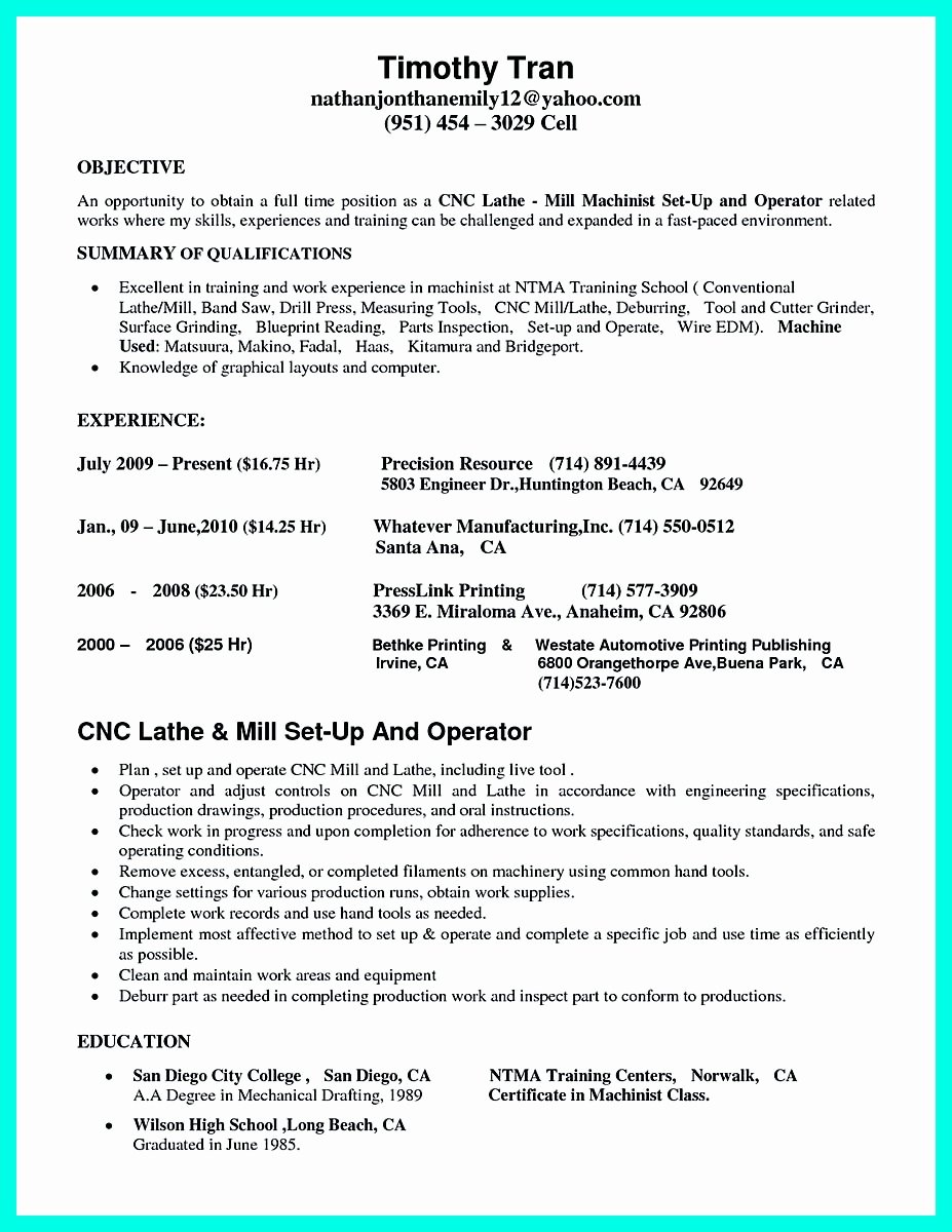 Writing Your Qualifications In Cnc Machinist Resume A Must