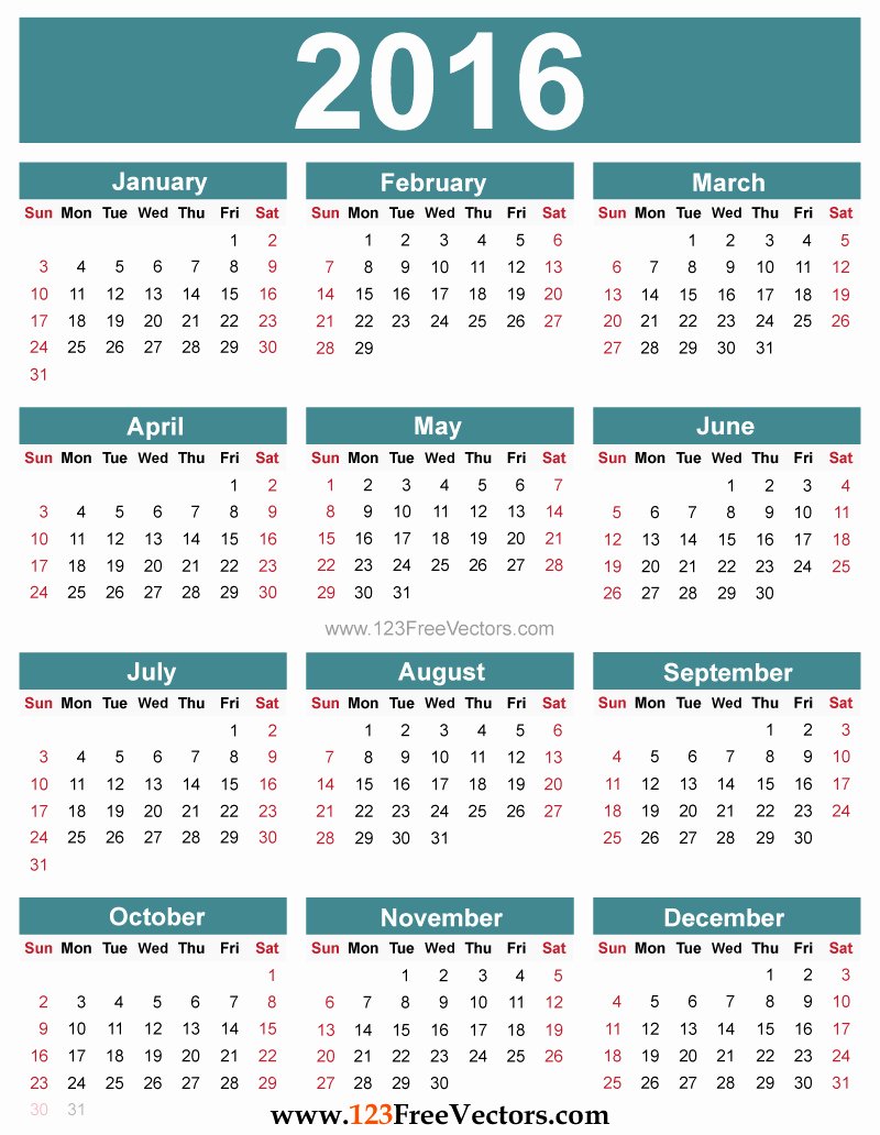 Yearly Calendar 2016 to Print Hd
