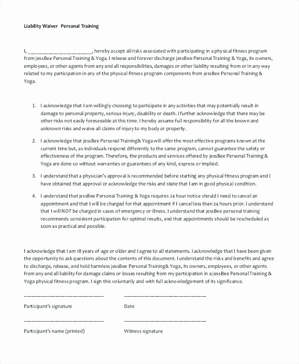 Yoga Liability Waiver form Co Release Agreement Size