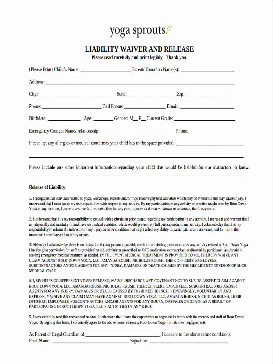 yoga waiver sign in sheet