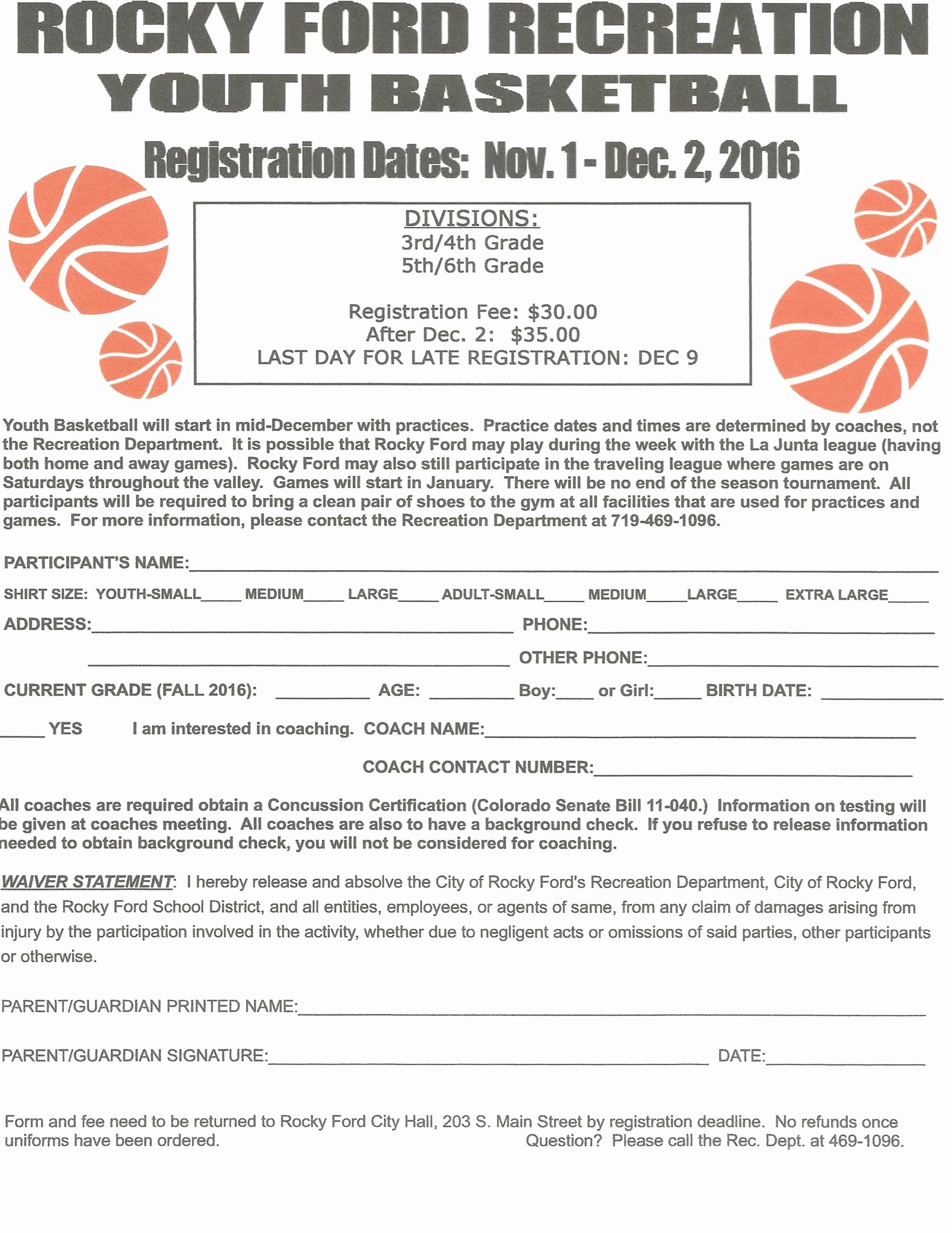 youth basketball registration form