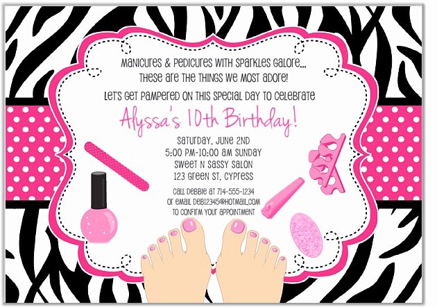 Zebra Pedicure Spa Birthday Party Invitations